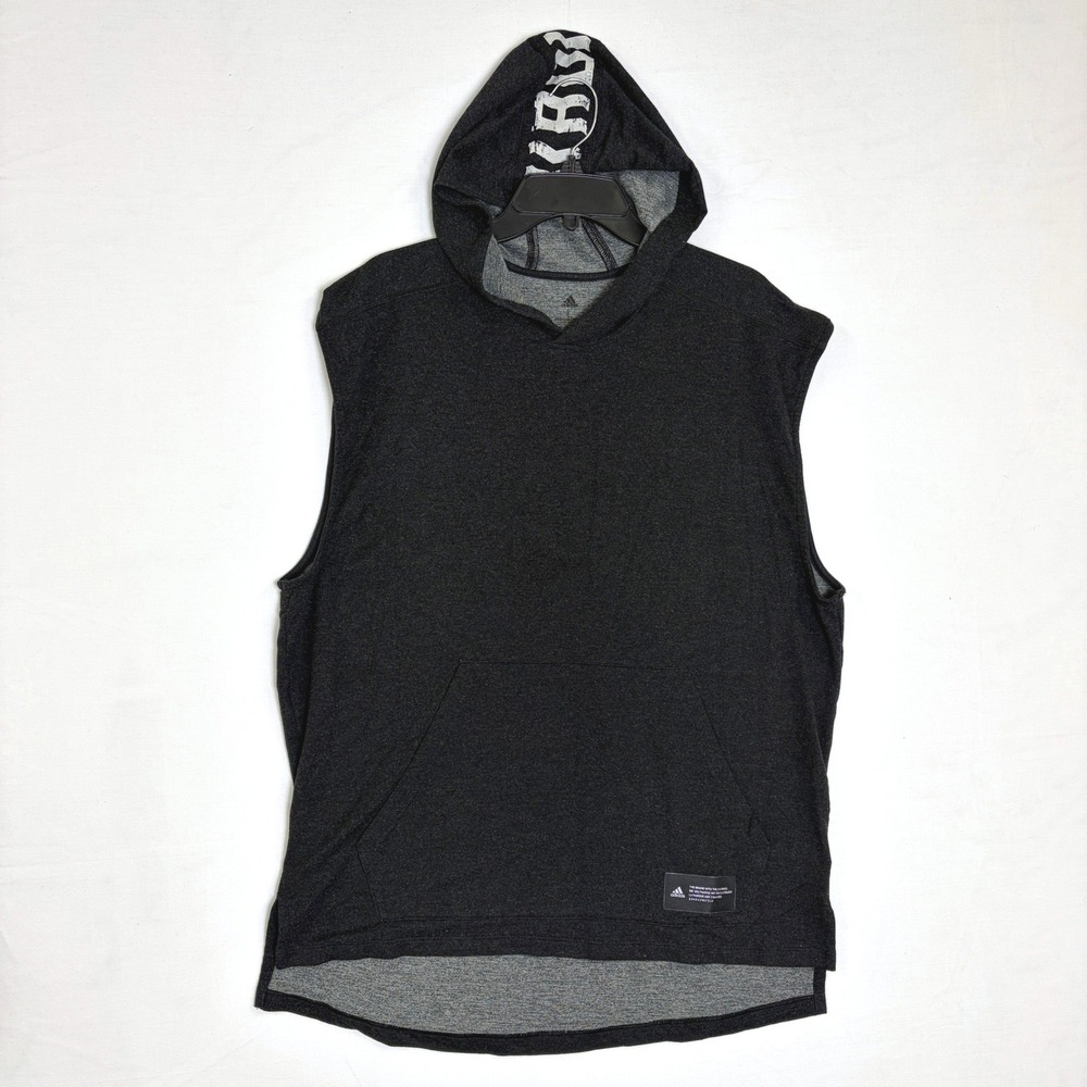 Adidas Mens Aeroready Sleeveless Hoodie Charcoal Grey Heather Gym Vest Large